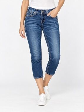Silver Jeans Suki Mid Capri  Women's Size 28 Joga Mid Rise Dark Wash Stretch